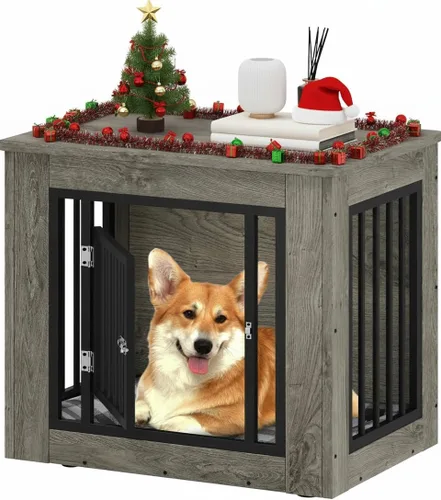 Vista 8 de YITAHOME Mueble de jaula para perros medianos, mesa auxiliar lateral, perrera moderna para perros de interior hasta 35 libras, jaula para perros