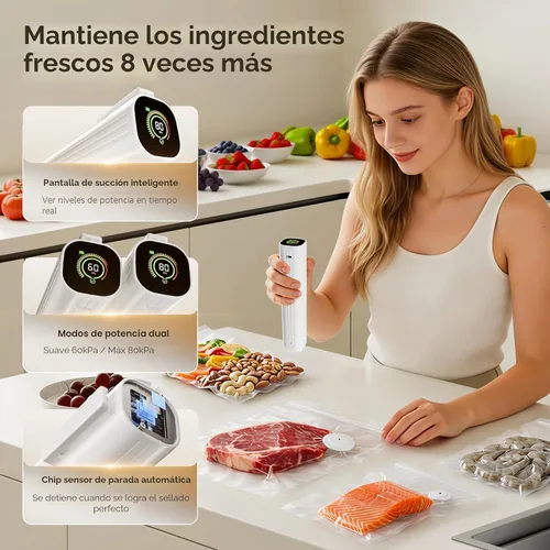 Vista 3 de Sellador al vacío compacto para alimentos (máquina selladora al vacío + 30 bolsas de vacío reutilizables) Potente máquina selladora al vacío