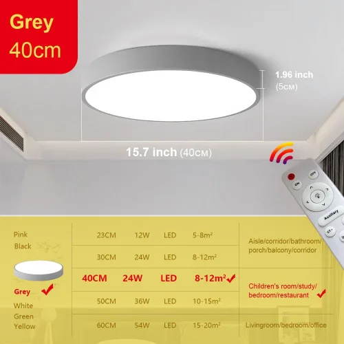 Vista 3 de Led Ceiling Lamp - Remote Control Light Fixture, Grey, 16" 24w Flush Mount, Suitable for Bedroom, Hallway, Balcony, Office, Bathroom - 3000k-6000k