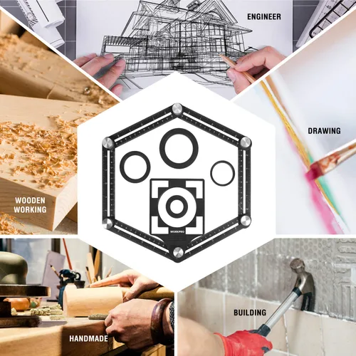 Vista 6 de WORKPRO Kit combinado de herramientas de medición de ángulo de 10 "y 6 lados, duplicador de medidor de contorno de forma plástica, regla de medición