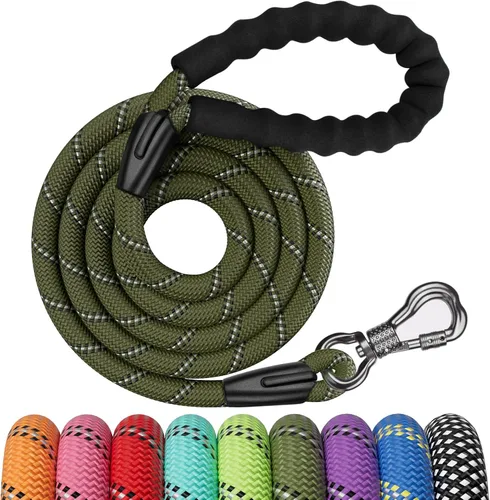 Vista 27 de NTR Correa de perro de 3 pies resistente, Correas de perro de cuerda verde con gancho giratorio y con candado y mango acolchado cómodo, Correa