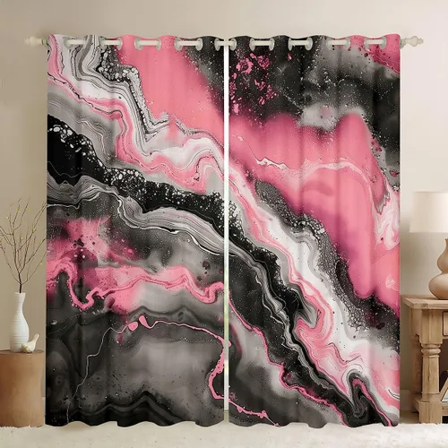 Vista 21 de Feelyou Cortinas abstractas para dormitorio, sala de estar, cortinas opacas de oscurecimiento negro y azul, con estampado de mármol, 2 paneles de 38