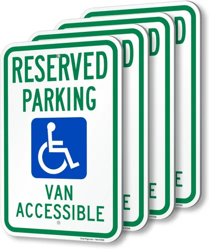 Vista 15 de SmartSign Letrero con texto en inglés "Reserved Parking Van Accessible" de 18 x 12 pulgadas, compuesto de aluminio de 0.079 in de grosor, agujeros
