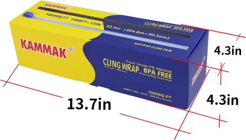 Vista 2 de KAMMAK Envoltura de plástico con cortador deslizante - Rollo de película adhesiva de 12 pulgadas para servicio de alimentos - Película elástica