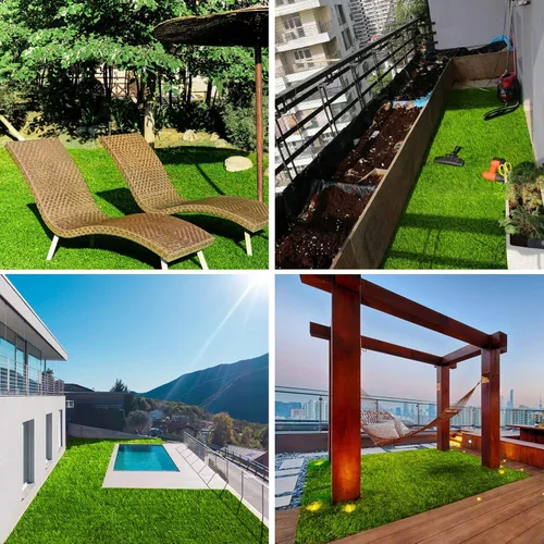 Vista 8 de Alfombra de césped artificial de 1.38 pulgadas, 3 x 3 pies, para interiores y exteriores, alfombra de césped artificial resistente de alta densidad