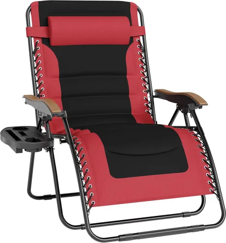 Vista 23 de PHI VILLA Juego de 2 sillas acolchadas XXL de gravedad cero, reclinables plegables para patio, asiento antigravedad de 30 pulgadas de ancho