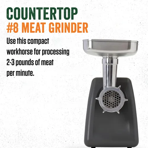 Vista 3 de LEM Productos # 8 Molinillo de carne de encimera, máquina de molinillo de carne eléctrica de aluminio de 575 vatios, ideal para uso ocasional