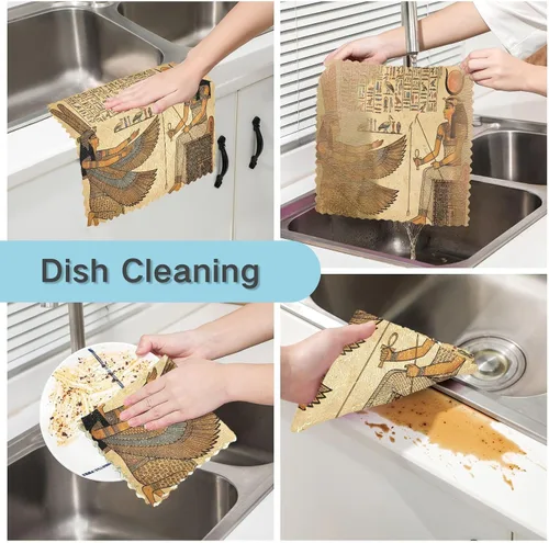 Vista 3 de ALAZA Ancient Egypt Culture - Juego de 6 paños de cocina para mujer, paños de cocina lavables de secado rápido, paño de limpieza reutilizable, 11 x