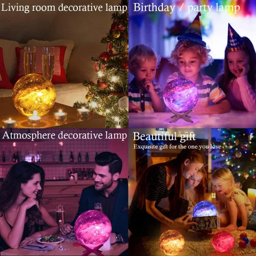 Vista 5 de Lámpara de luna de galaxia para niños, luz nocturna para dormitorio, batería recargable de 5.9 pulgadas, control táctil y control remoto, 16