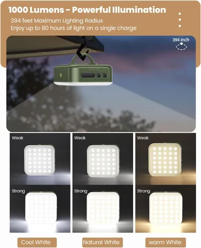 Vista 5 de Linterna de Camping - Lámpara LED Solar Plegable, 5200mAh Solar/USB Recargable, 1000LM, 5 Modos de Luz, IPX4 Impermeable al Aire Libre - Luz