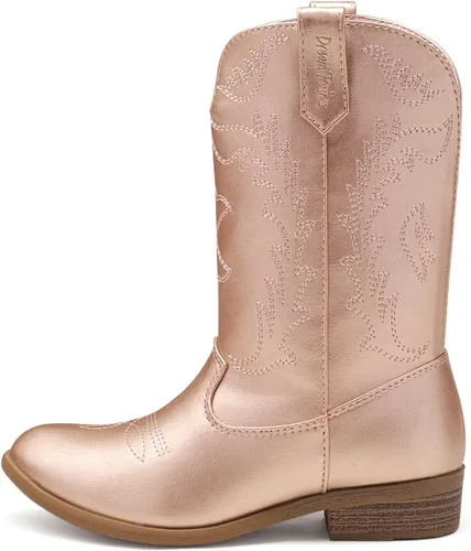 Vista 7 de DREAM PAIRS Botas vaqueras vaqueras para niñas a media pantorrilla, zapatos de equitación para niños pequeñosniños grandes