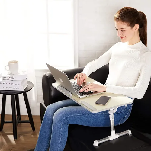 Vista 3 de Yaxa Basics - Escritorio de regazo con bandeja ajustable, apto para portátiles de hasta 17 pulgadas, mediano, 12"x20", crema