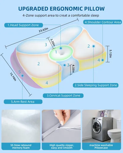 Vista 2 de VADSBO Almohada para dormir ergonómica, diseño de contorno refrescante, almohadas de espuma viscoelástica para soporte de cuello, dormir de lado