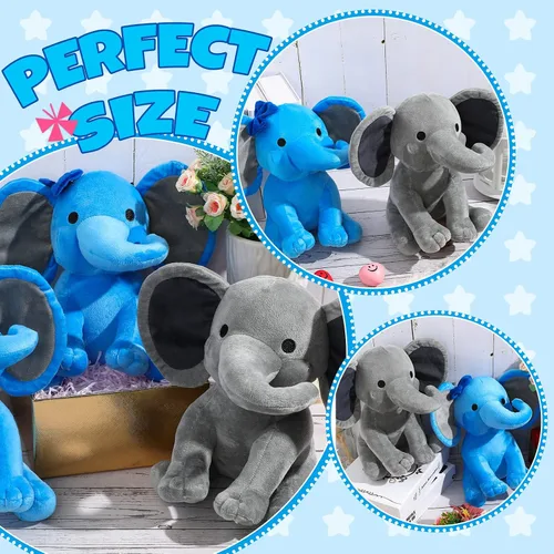 Vista 4 de 6 juguetes de peluche de elefante para fiesta de baby shower, color gris