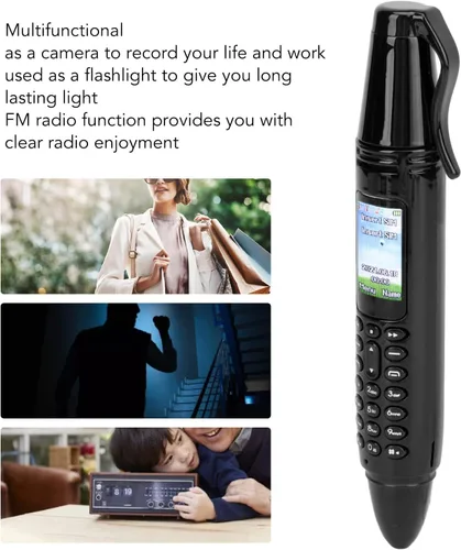 Vista 4 de Mini teléfono celular con cámara, linterna, FM, Bluetooth - Dual SIM, bolígrafo