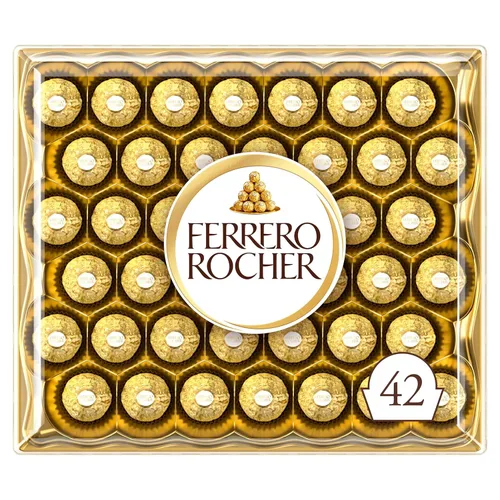 Ferrero Rocher - Juego de regalo de chocolate, bombones de chocolate con avellana y leche, caja de 42 piezas