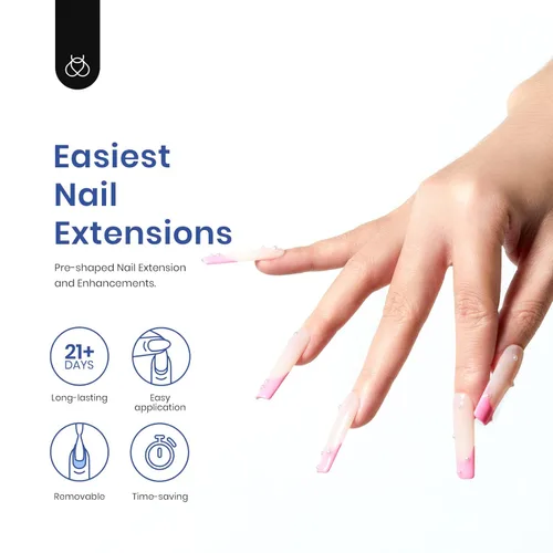 Vista 3 de Beetles Kit de Uñas de Gel de Extensión Fácil, 240 PCS Puntas de Uñas de Gel Cuadradas Largas de Cobertura Completa Con Pegamento de Uñas 5 en 1 Gel