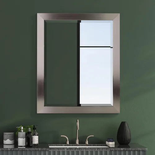 Head West Brushed Nickel Bathroom Mirror 28"x22" – Bevel Framed Rectangle Bathroom Mirrors for Over Sink, Vanity, Restroom, Bedroom, Living Room,