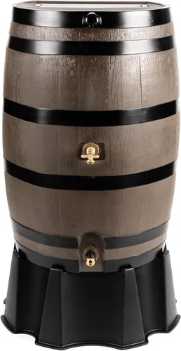 Vista 10 de RTS Home Accents Barril de lluvia de 50 galones con kit de enlace, barril de recolección de agua de lluvia con parte trasera plana, kit de enlace