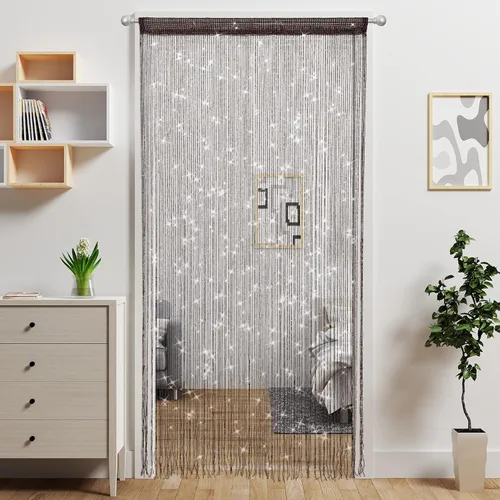 Vista 11 de 2 piezas de cortina de cuentas para puerta, divisor de habitación colgante, decoración de cuentas, panel de flecos con purpurina hippie