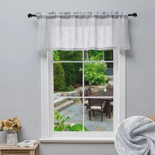 Vista 14 de Beda Home Cenefa de cortina texturizada de lino para cocina y sala de estar; cenefa corta rústica para ventana pequeña, dormitorio, sótano