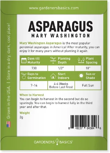 Vista 2 de Gardeners Basics, Semillas de espárragos para plantar – Mary Washington Variedad de vegetales perennes sin OMG – 0.07 oz de semillas ideales