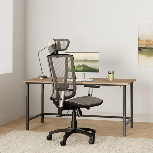 Vista 2 de ErgoMax Silla de oficina ergonómica ajustable marrón de 53 pulgadas de alto, silla ergonómica de oficina en casa, silla ergonómica