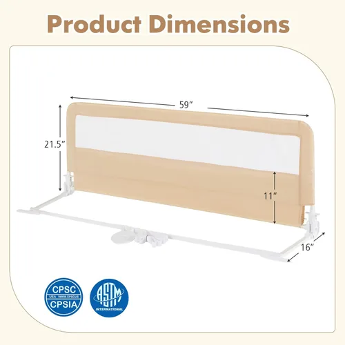 Vista 7 de BABY JOY Rieles de cama para niños pequeños, 59 pulgadas, extra largo, protector de cama abatible con correa de seguridad, barandilla plegable