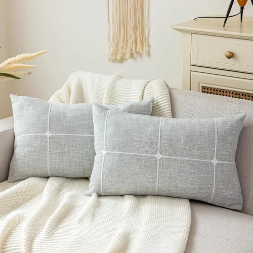 Vista 32 de vctops Funda de Almohada Decorativa de Algodón y Lino con Celosía Rústica Funda de Cojín Lumbar con Bordado Funda de Almohada para Sofá Dormitorio