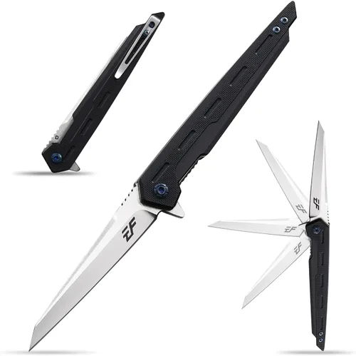 Eafengrow EF948 Cuchillo plegable D2 hoja de acero + mango G10 cuchillo de camping al aire libre EDC cuchillos de herramientas (negro)