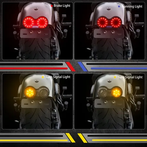 Vista 2 de NTHREEAUTO Luz trasera LED para motocicleta con freno integrado y señales de giro, luces de matrícula, luz trasera universal compatible con Honda