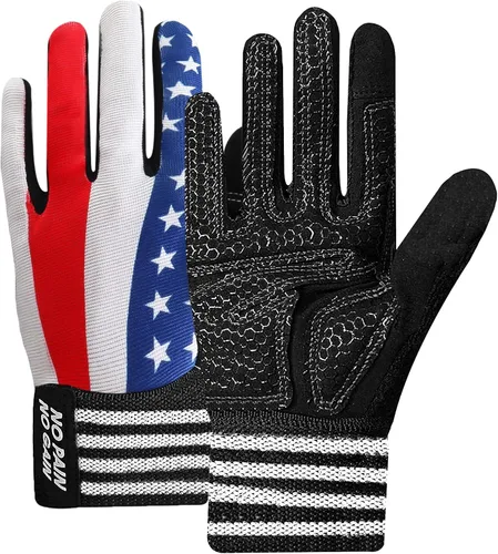 Vista 10 de FINGER TEN Guantes de entrenamiento de levantamiento de pesas, medio dedo completo con soporte para correa de muñeca, agarre acolchado