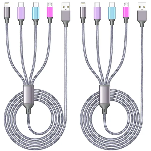 Vista 14 de Cable de carga múltiple de 10 pies, paquete de 2 cables de carga 3 en 1, cable largo de nailon trenzado rápido, cable de carga USB, cable de carga