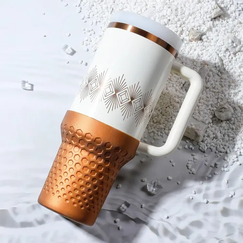 Vista 3 de Bota metálica con purpurina para Stanley, accesorios de funda protectora de silicona para vaso Stanley Quencher H2.0 FlowState de 40 onzas / vaso