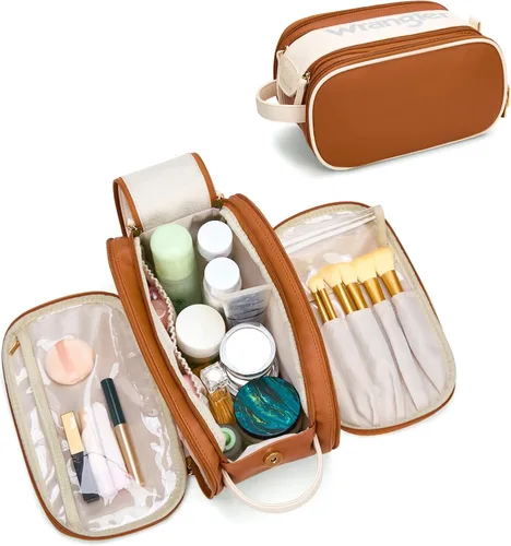 Vista 13 de Wrangler - Neceser de viaje grande para maquillaje, bolsa de cosméticos Vaca café