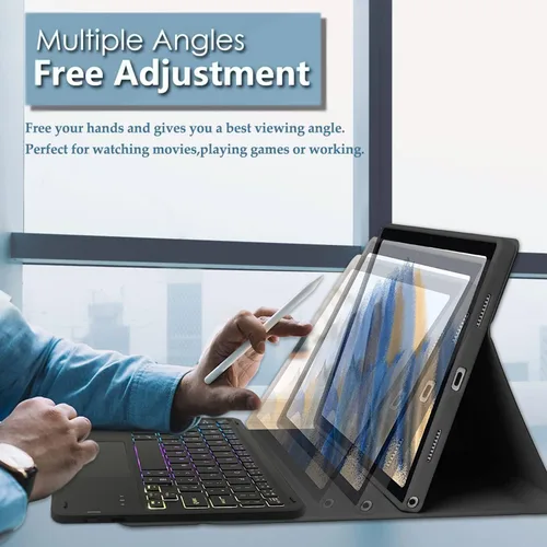 Vista 4 de Funda de teclado retroiluminado con panel táctil para Lenovo Tab M10 Plus 3ª generación de 10.6 pulgadas versión 2022, teclado inalámbrico