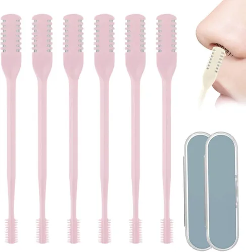 Vista 8 de Cecurpo 6 cortadores de pelo nasal 2 en 1, cuchillo giratorio de doble cara de 360° con cepillo de limpieza de silicona, herramienta de extracción