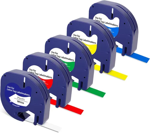 Vista 10 de Paquete de 4 cintas de repuesto para rotuladora Dymo Letratag de plástico transparente 16952, compatible con recambios Dymo Letratag transparentes