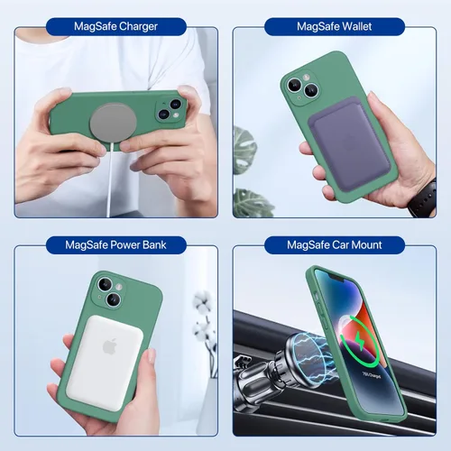 Vista 6 de Miracase - Funda magnética diseñada para iPhone 14, de silicona líquida a prueba de golpes, con protector de pantalla, protege mejor la cámara, 6.1