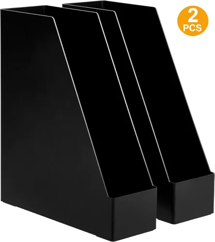 Vista 4 de Yaxa Basics - Organizador de escritorio de plástico, revistero, color negro, paquete de 2