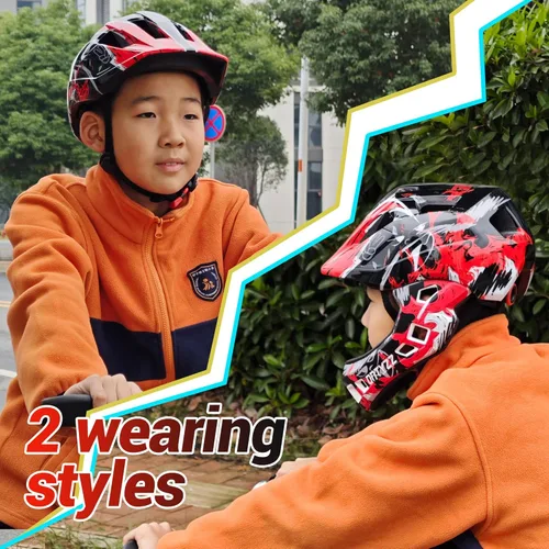 Vista 4 de ONTYZZ Casco de bicicleta para niños, casco de seguridad ajustable de cara completa, ligero, casco de bicicleta de montaña para patinaje, ciclismo