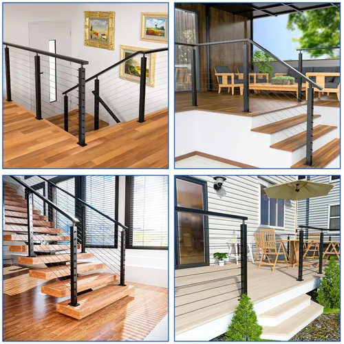 Vista 6 de Muzata Paquete de 10 accesorios de barandilla de cable negro de 1/8 pulgadas, tensor roscado a mano para poste de metal de 2 x 2 pulgadas, sistema