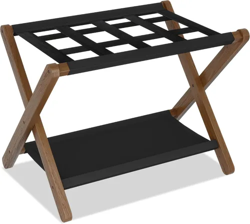Heybly Portaequipajes, soporte plegable para maleta con estante de almacenamiento, soporte de equipaje con 5 correas de nailon para habitación de