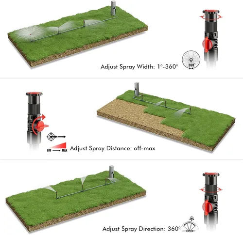 Vista 5 de Aspersor de jardín de diseño flexible multiajustable con juego de extensión, kit de riego sobre el suelo, ideal para riego de plantas y camas