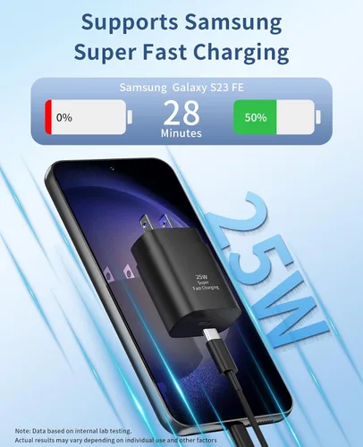 Vista 2 de Cargador Tipo C de Carga Rápida, Paquete de 2 Cargadores USB C Súper Rápidos de 25 W con Cable USB C de 6 Pies Compatible con Samsung Galaxy S24