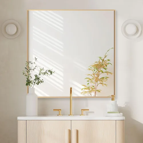 Vista 59 de 24x24 Inch Black Bathroom Mirror for Wall, Aluminum Frame Rectangle Rectangular Vanity Mirror, Modern Large for Bedroom, Living Room, Horizontal or