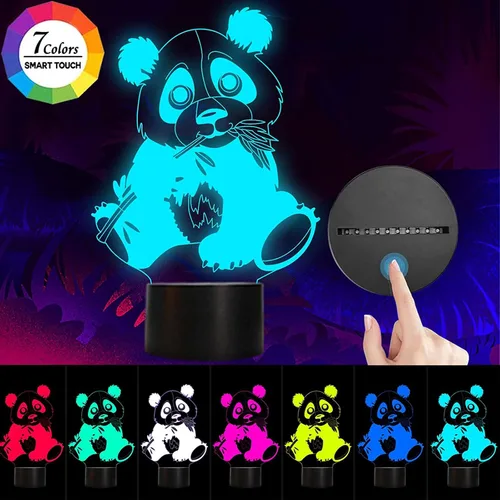 Vista 3 de Shellvcase Panda 3D Night Light, Optical Illusion Lamp 7 Colors Changing with Smart Touch & USB Cable, Giant Panda Gifts for Boys Girls Kids, Panda