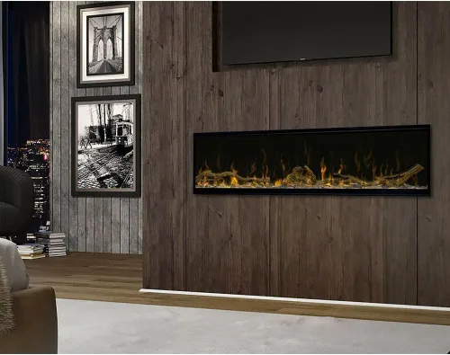 Vista 6 de Dimplex IgniteXL Chimenea Eléctrica Lineal Empotrada de 60 pulgadas con Accesorios de Madera Deriva y Piedra de Río - Negro, XLF60 y LF74DWS-KIT