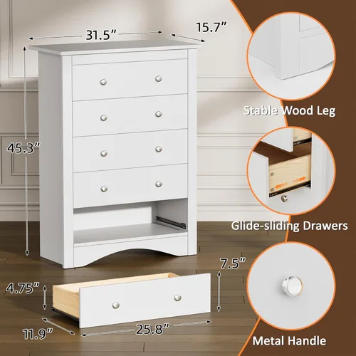 Vista 11 de Flamaker Cómoda alta para dormitorio, cómoda de 5 cajones, cómoda de madera, cómoda ancha, cajones de almacenamiento, organizador de almacenamiento