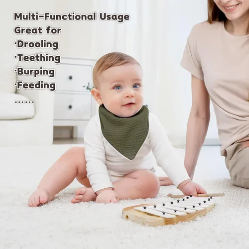 Vista 3 de Susurration Baberos de muselina para bebé, paquete de 6 baberos tipo bandana ajustables y suaves en forma triangular para bebés unisex, niñas y niños
